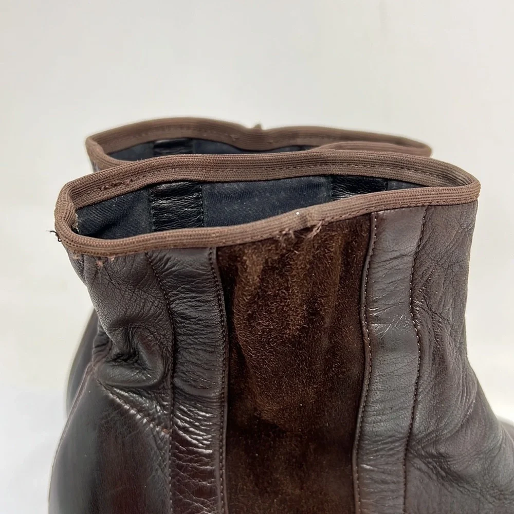 Chanel Sz 8 Brown Leather Croc and Suede Ankle Length Sock Kitten Heel Boots